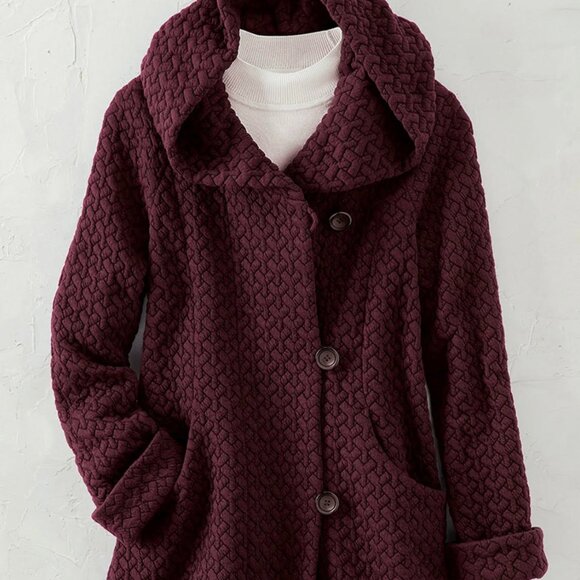 Gallery New York First Frost Textured Knit Coat Blackberry Color Hooded Size XL - Picture 1 of 4